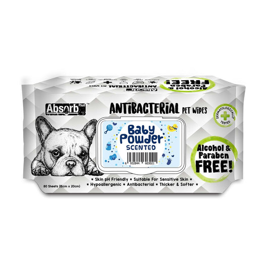 ABSORB Antibac Dog Wipes Baby Powder Scent 80pk