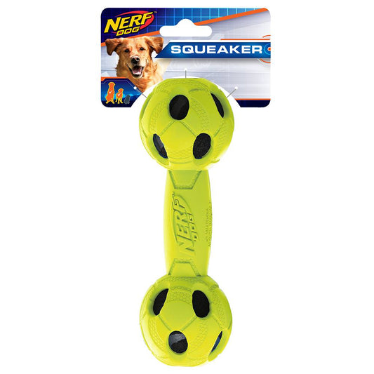 Nerf Dog Squeak Bash Barbell Pet Toy Green 7"