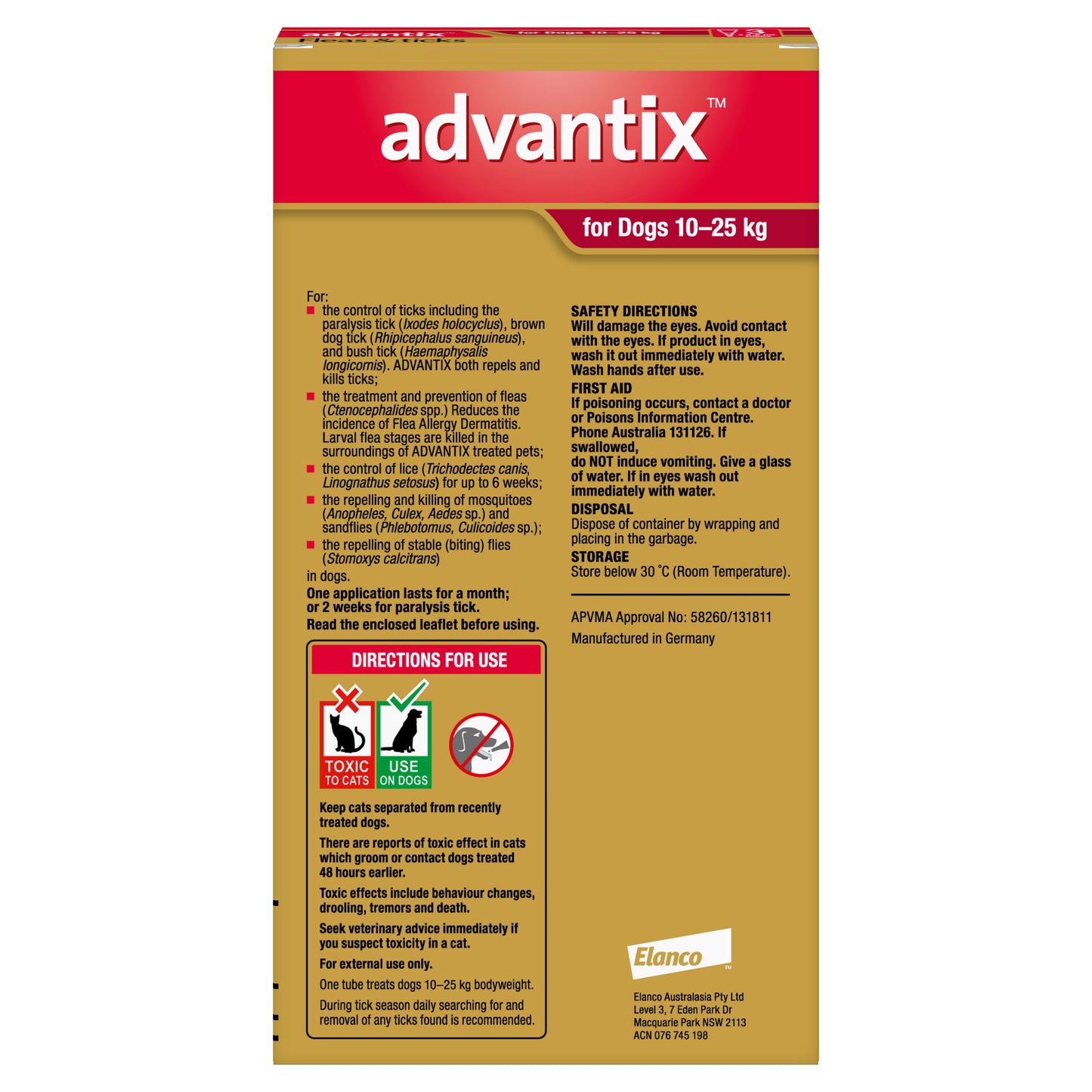 Advantix Flea & Tick Treatment 10-25kg Dog