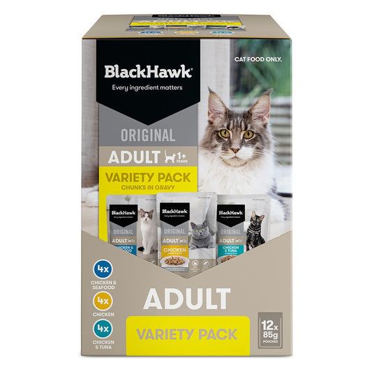 Black Hawk Original Variety Pack in Gravy Wet Cat Food 85gx12