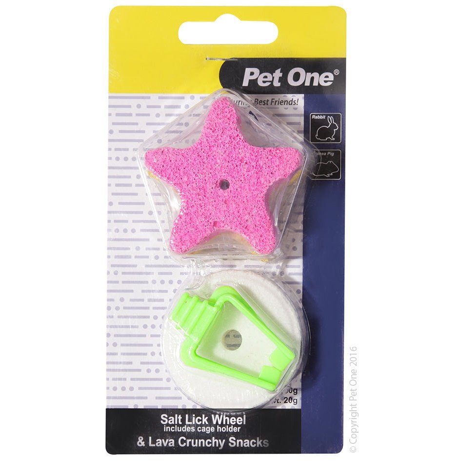 Pet One Salt Lick With Clip And Lava Crunchy Snacks Combo Pk 50