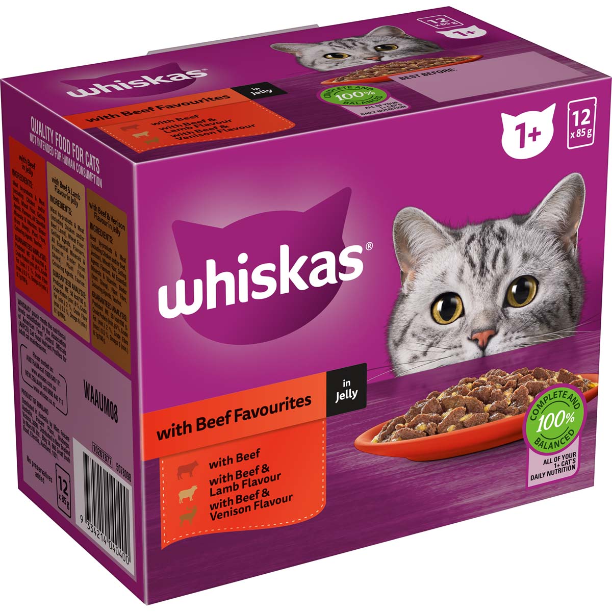 Whiskas Favourites Cat Adult 1+ Beef Favourites In Jelly 12x85g