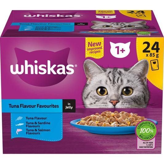 Whiskas 1 + Years Tuna Flavour Favourites In Jelly Pouches Wet Cat Food 24x85g