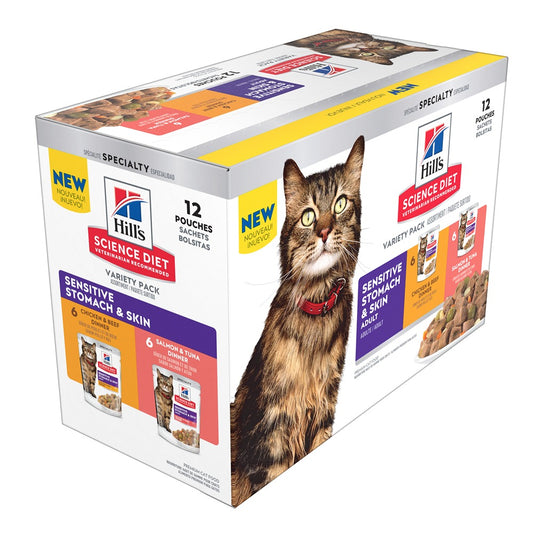 Hill’s Science Diet Adult Sensitive Skin & Stomach Variety Pack Wet Cat Food Pouches 12x80g