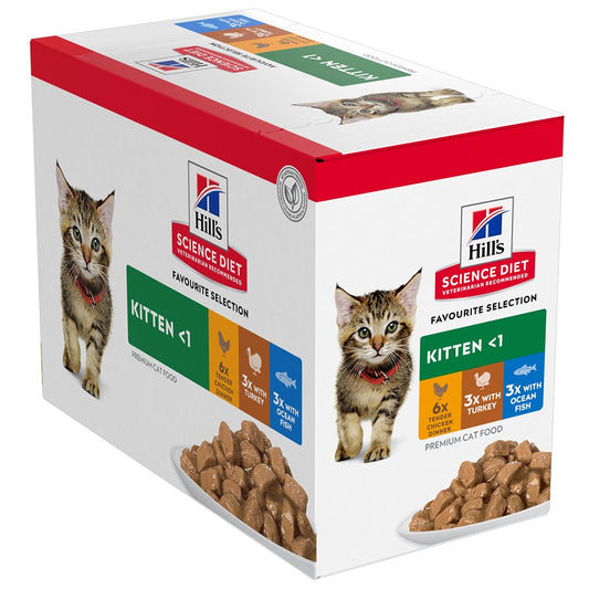 Hill’s Science Diet Favourite Selection Variety Pack Pouches Wet Kitten Food 12x85g