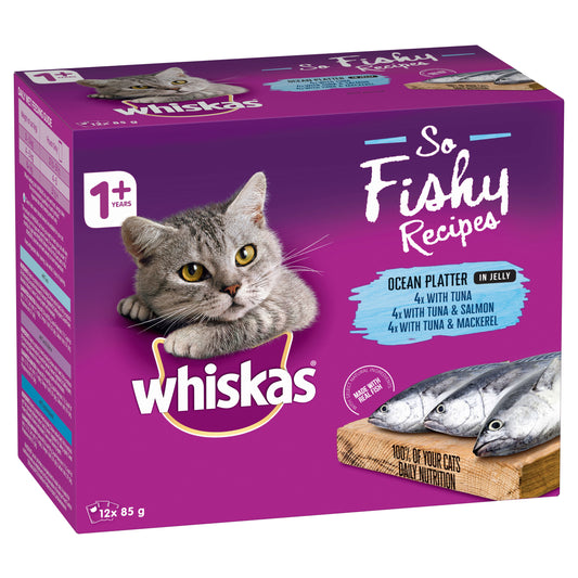 Whiskas So Fishy Wet Cat Food Ocean Platter In Jelly Pouches 12x85g
