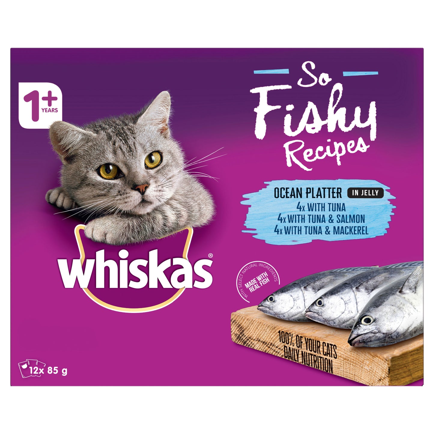 Whiskas So Fishy Wet Cat Food Ocean Platter In Jelly Pouches 12x85g