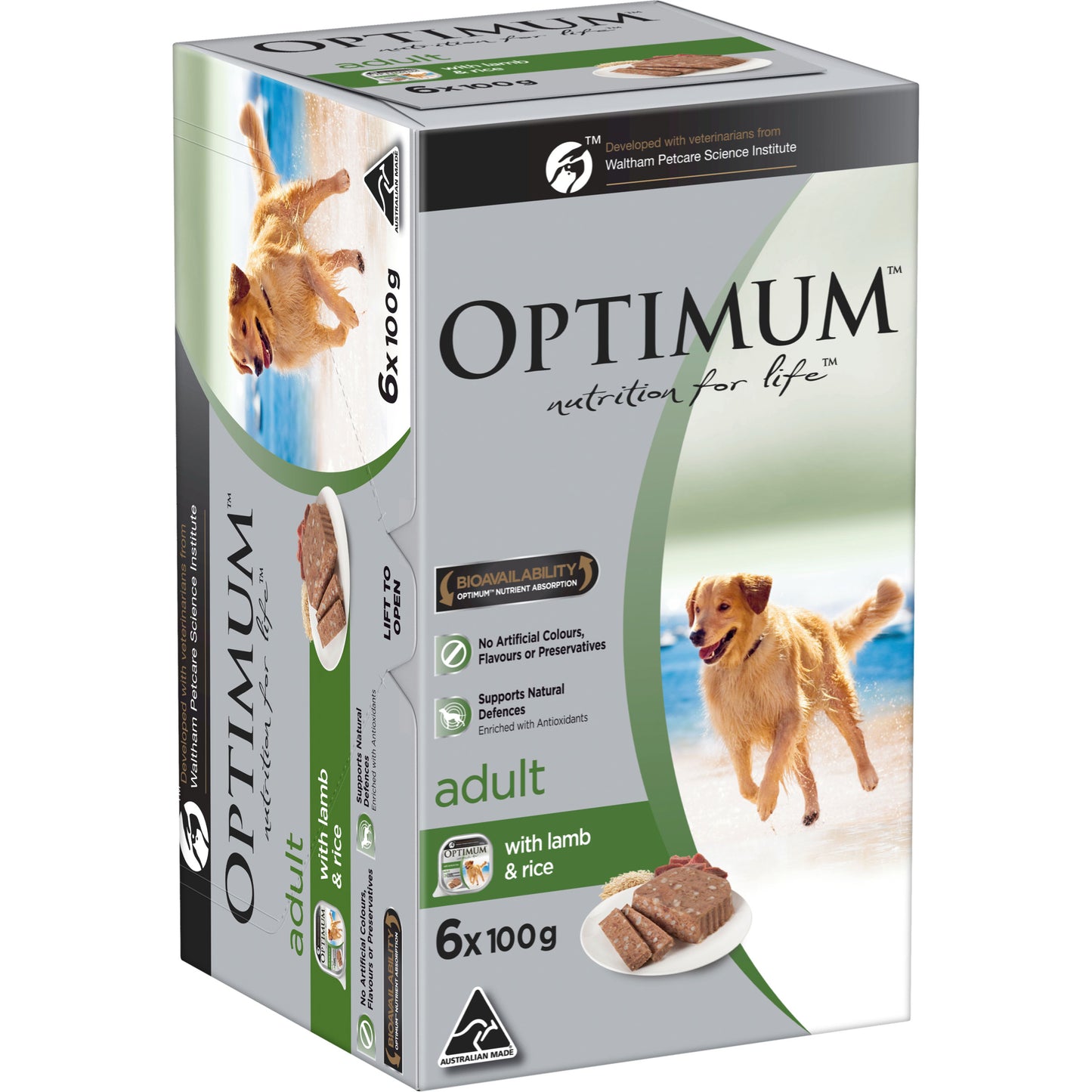 Optimum Adult Wet Dog Food Lamb & Rice Trays 6x100g