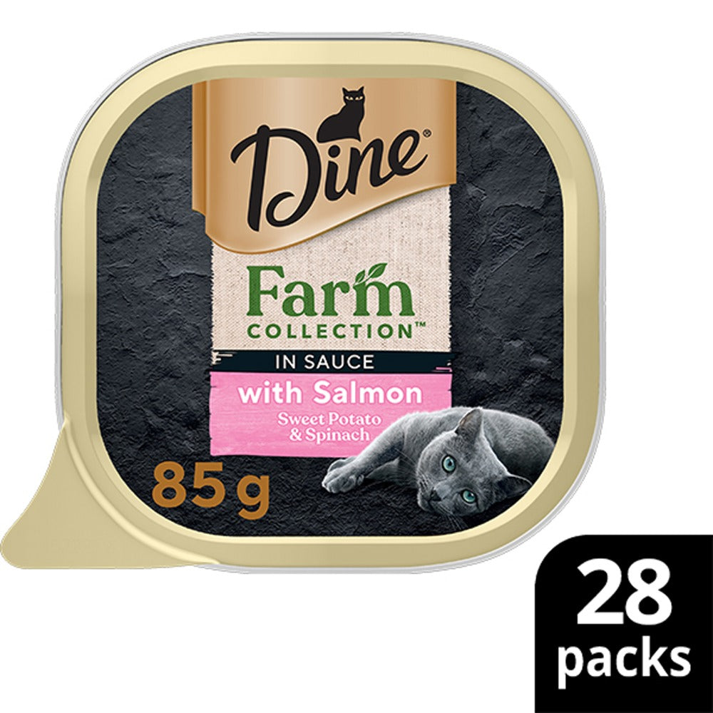 Dine Adult Farm Collection Salmon Sweet Potato & Spinach in Sauce Wet Cat Food Pack 28x85g