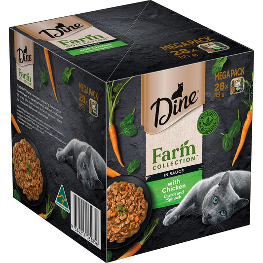 Dine Adult Farm Collection Chicken Carrot & Spinach in Sauce Wet Cat Food Pack 28x85g