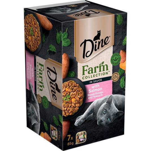 Dine Adult Farm Collection Salmon Sweet Potato & Spinach in Sauce Wet Cat Food Pack 7x85g