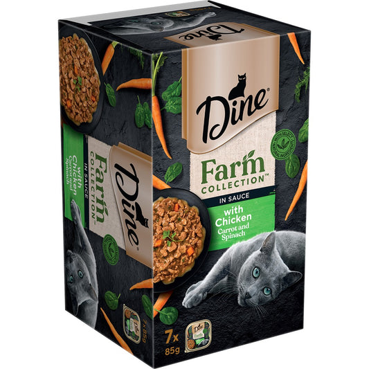 Dine Adult Farm Collection Chicken Carrot & Spinach in Sauce Wet Cat Food Pack 7x85g