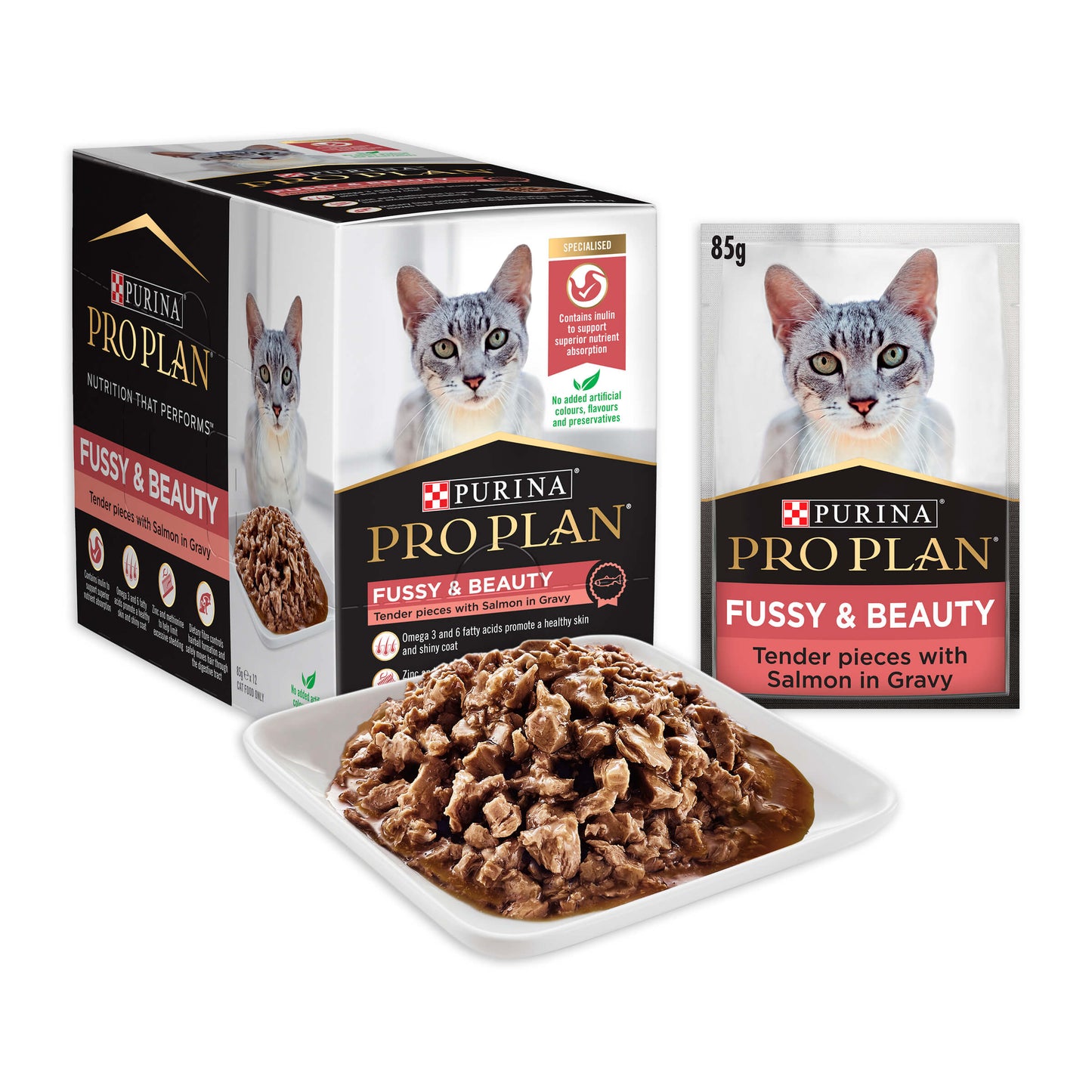 Pro Plan Adult Fussy & Beauty Salmon Pouch Wet Cat Food 85g