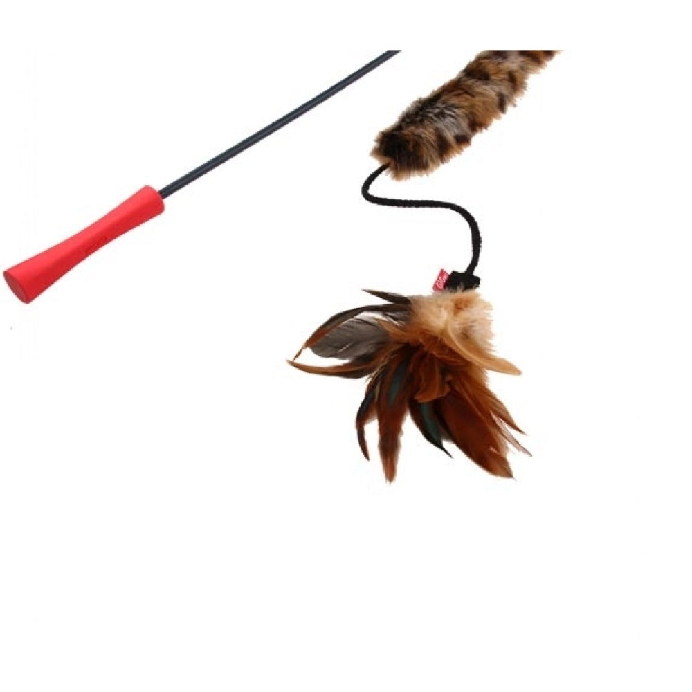 Gigwi Cat Wand Feather Teaser Feather Plush Tail & Tpr Handle Cat Toy
