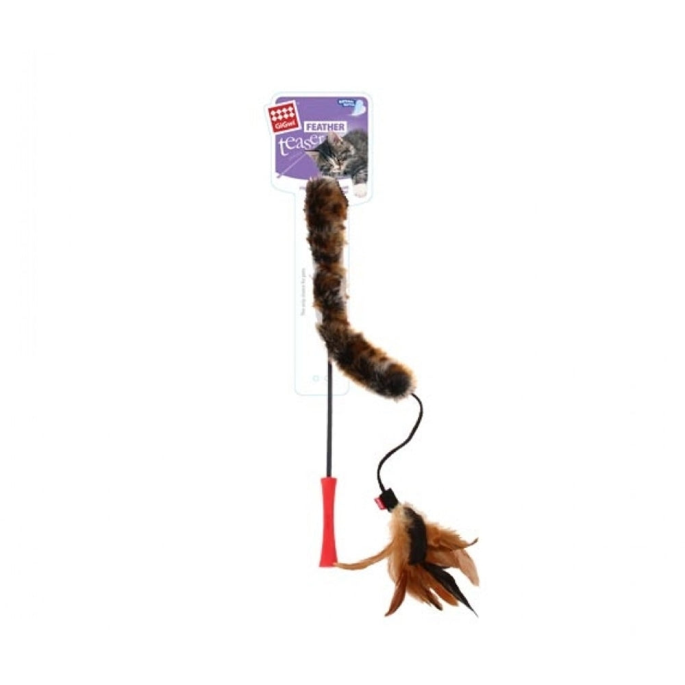 Gigwi Cat Wand Feather Teaser Feather Plush Tail & Tpr Handle Cat Toy