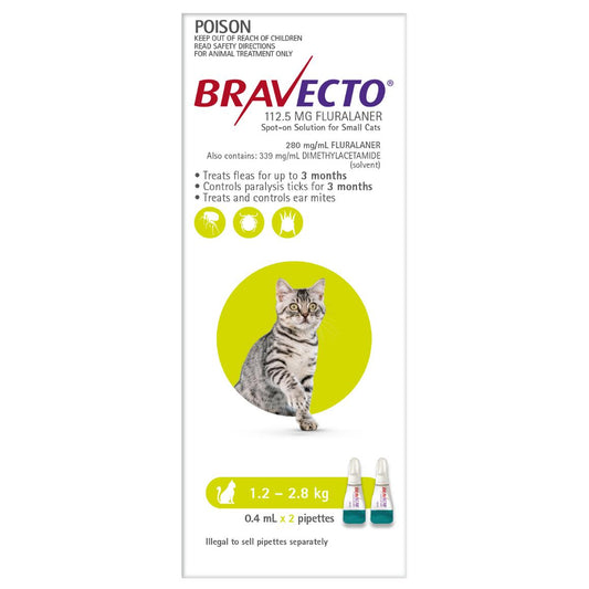 Bravecto Green Flea & Tick Spot-On Treatment 1.2-2.8kg Cat (100000004744) [default_color]