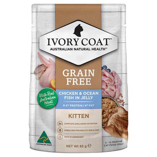 Ivory Coat Grain Free Kitten Wet Food Chicken & Ocean Fish in Jelly 85g