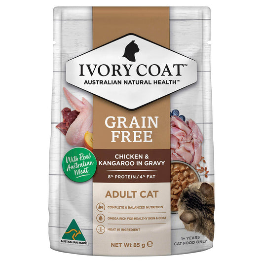 Ivory Coat Grain Free Adult Wet Cat Food Chicken & Kangaroo in Gravy 85g