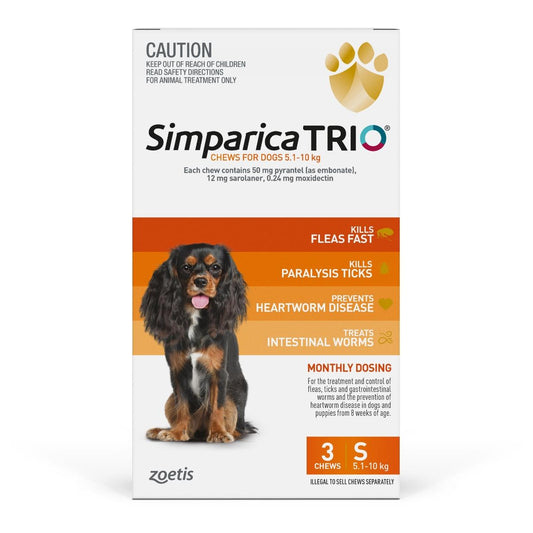 Simparica Trio Orange Flea, Tick & Worm Chews 5.1-10kg (100000022775) [default_color]