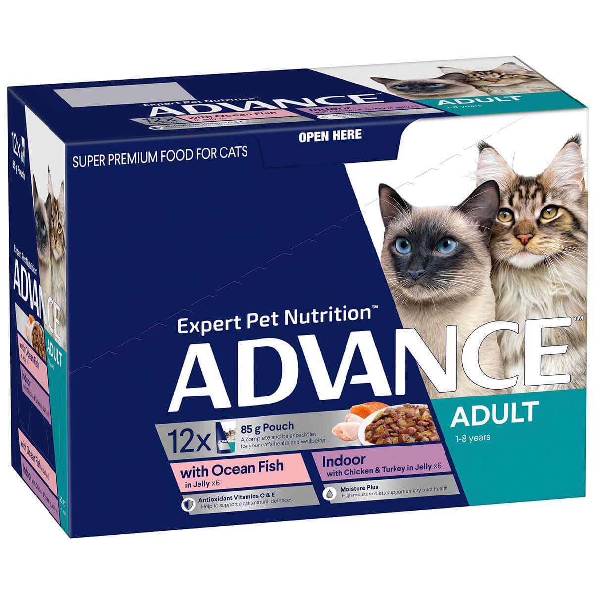 Advance Indoor Adult Ocean Fish, Chicken & Turkey in Jelly Wet Cat Food 12x85g (100000024947) [default_color]