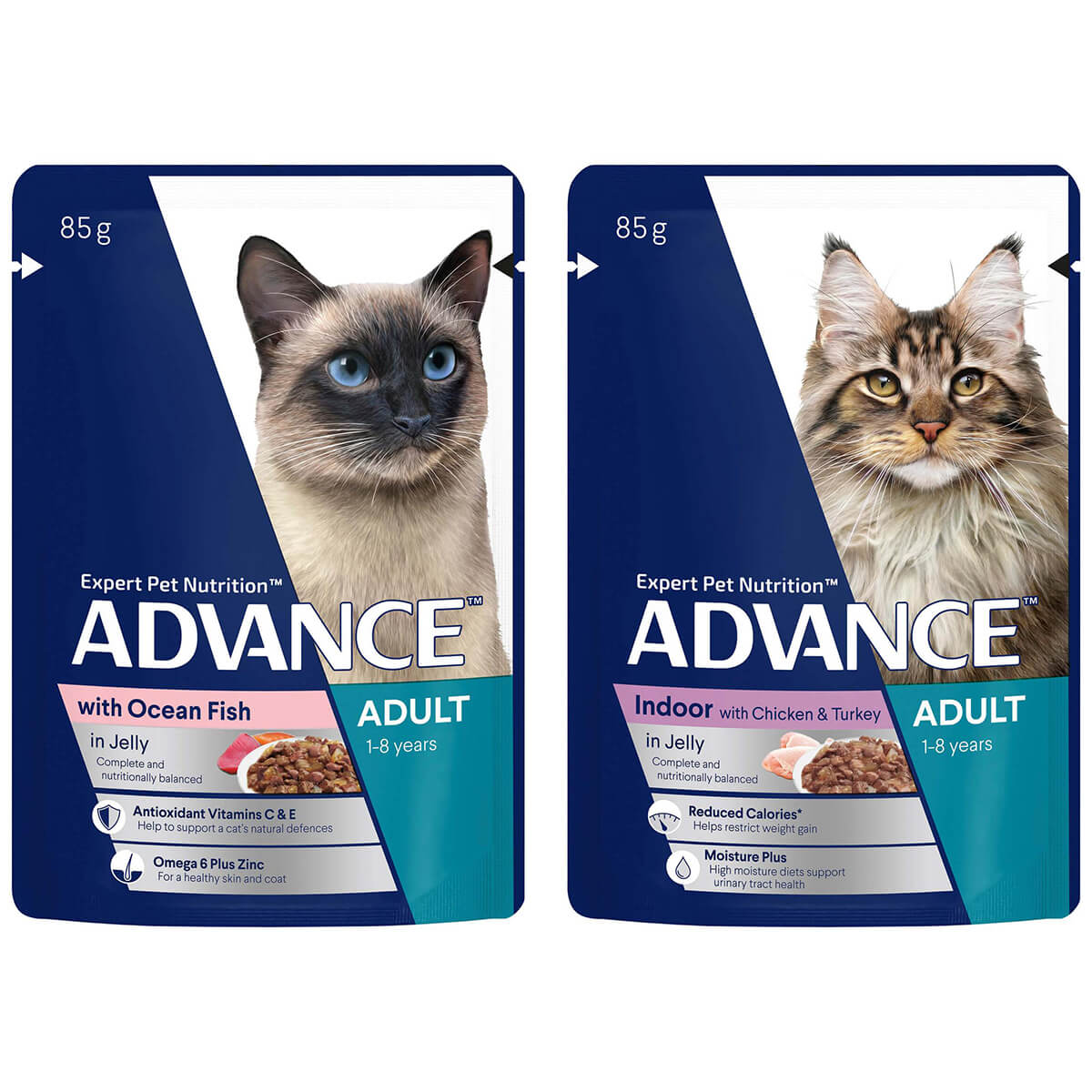 Advance Indoor Adult Ocean Fish, Chicken & Turkey in Jelly Wet Cat Food 12x85g (100000024947) [default_color]