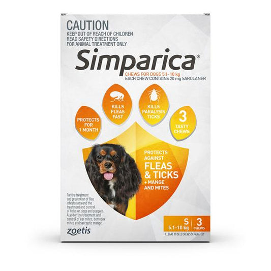 Simparica Flea, Tick & Mite Treatment 5.1-10kg Dog (122613000227) [default_color]