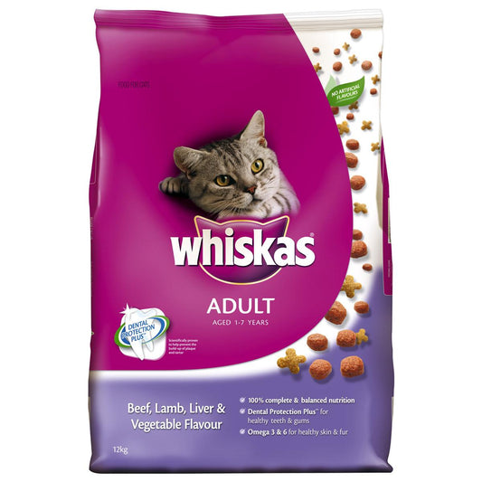 Whiskas Adult 1 Plus Year Beef & Lamb Dry Cat Food 12kg (131812000121) [default_color]