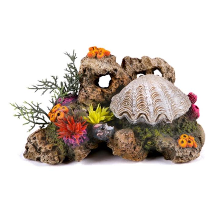 Kazoo Action Clam with Coral and Plants Tank Ornament (151615000153) [default_color]