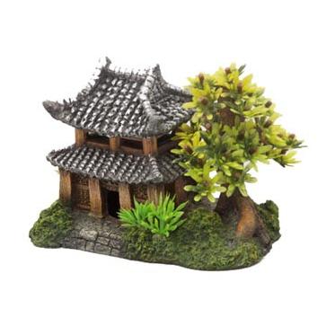 Kazoo Jungle Hut with Plants Medium Tank Ornament