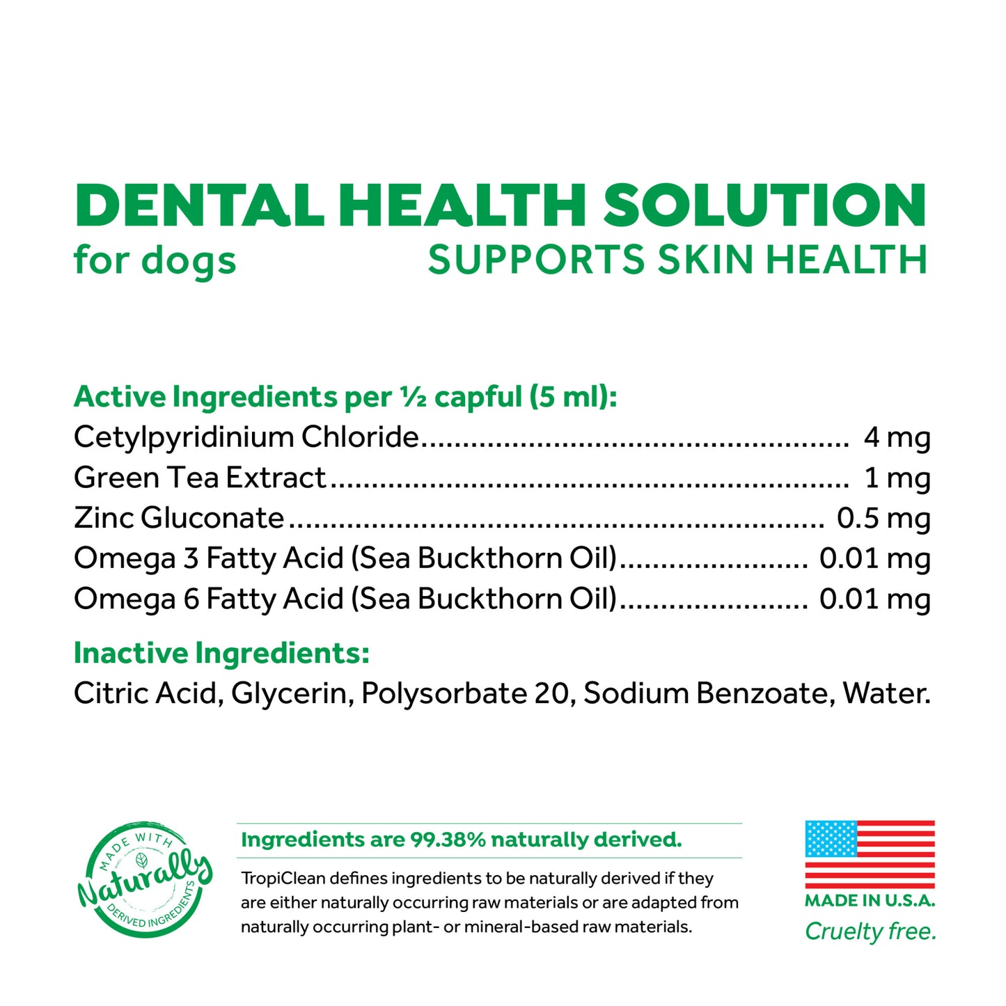 TropiClean Fresh Breath Dental Health Solution Supports Skin Health 473mL