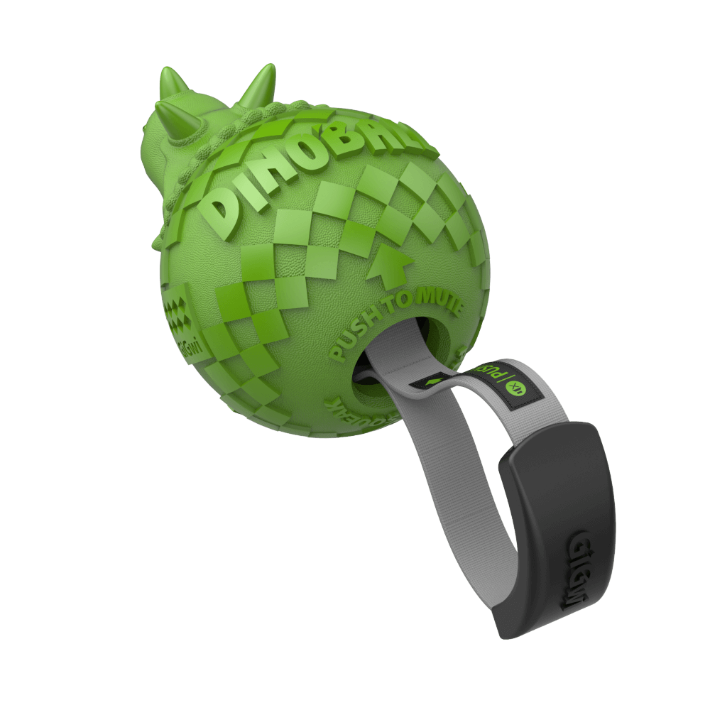 Gigwi Dinoball Triceratops Push To Mute Dog Toy Green