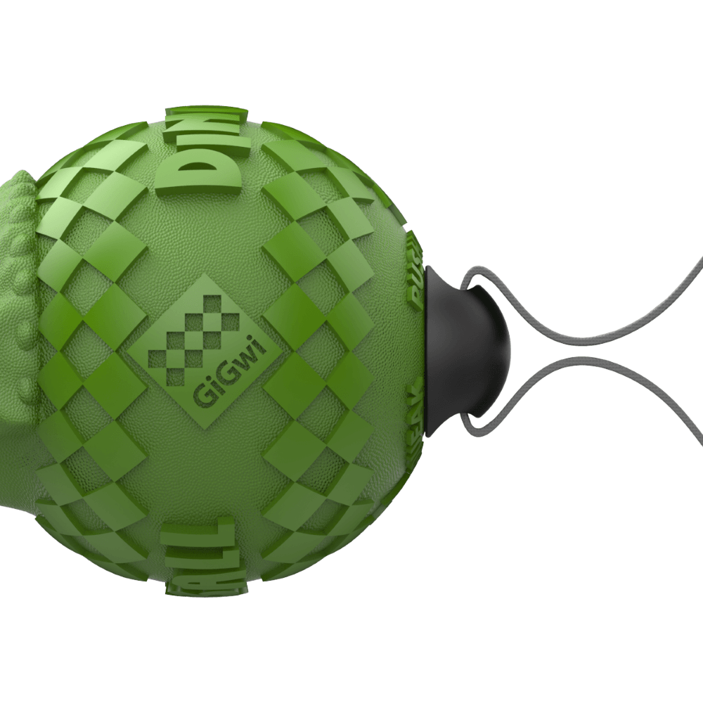 Gigwi Dinoball Triceratops Push To Mute Dog Toy Green