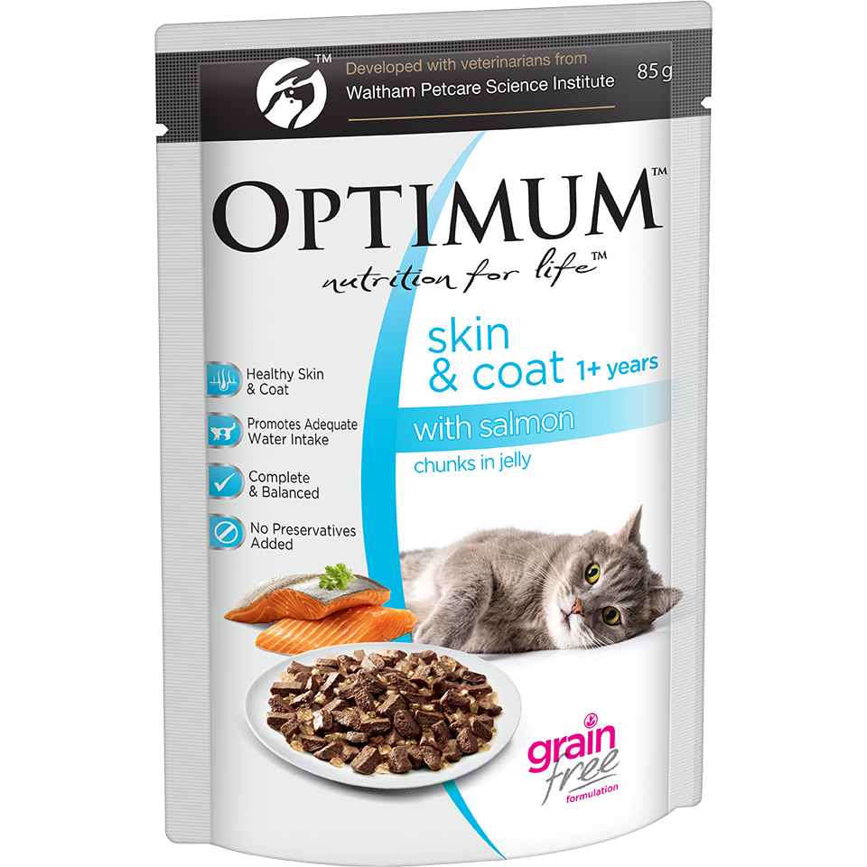 Optimum Skin & Coat Adult Salmon Chunks in Jelly Wet Cat Food 85g