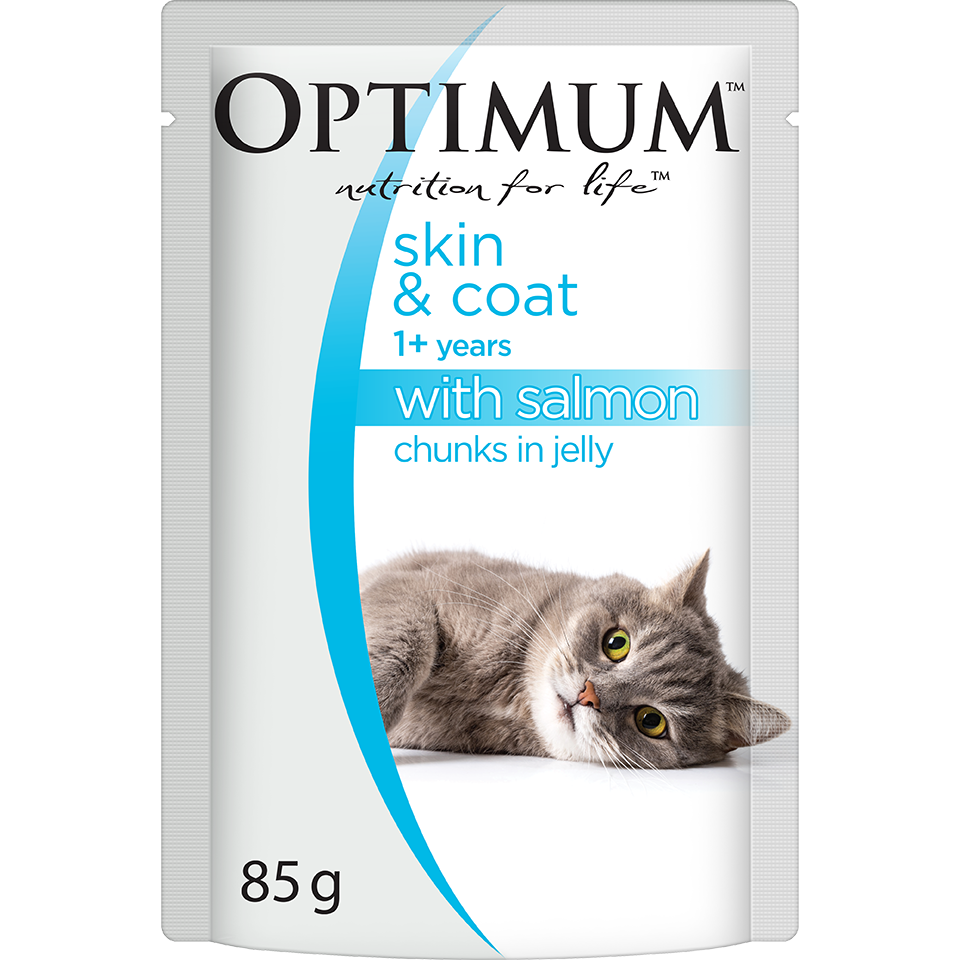 Optimum Skin & Coat Adult Salmon Chunks in Jelly Wet Cat Food 85g