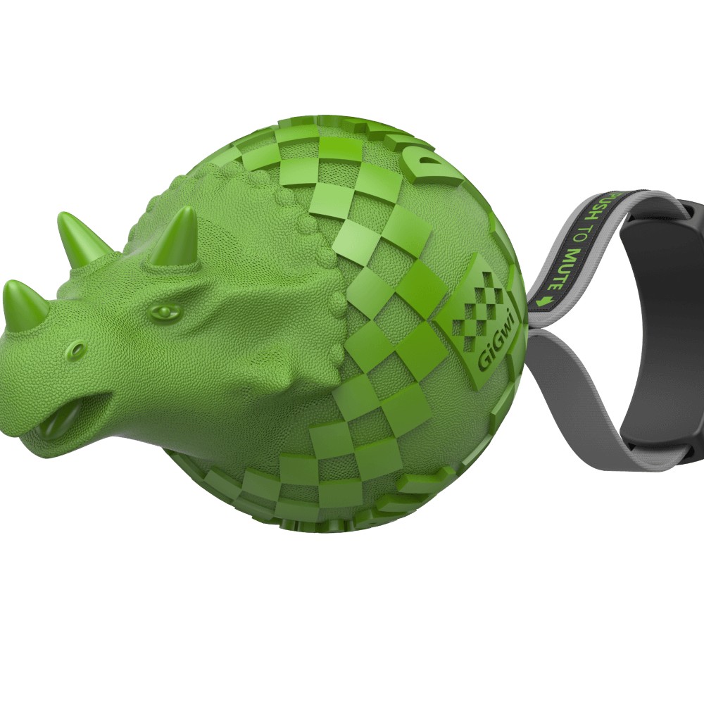 Gigwi Dinoball Triceratops Push To Mute Dog Toy Green