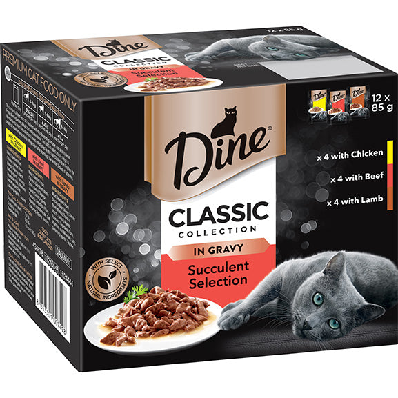 Dine Classic Collection Succulent Selection In Gravy Wet Cat Food Pouches 12x85g